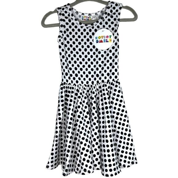 NEW Dot Dot Smile White Black Polka Dot Tank Dress 12-24 Months - Picture 1 of 6